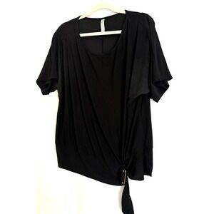 PerSeption Women Black Short Sleeve Buckle Tie Tunic Top Plus Size 1X